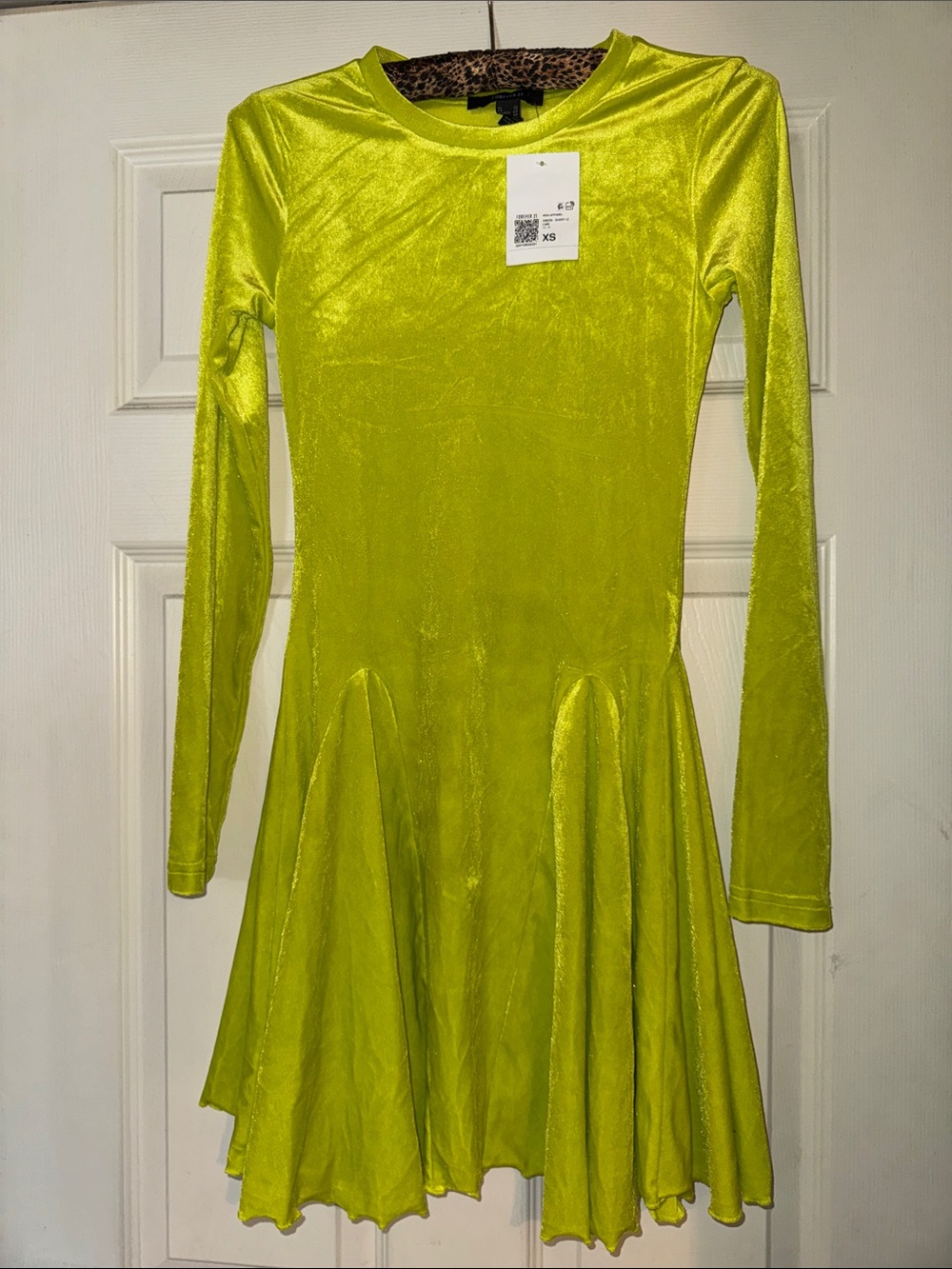 Forever 21 Lime Green Velvet Long-Sleeve Mini Dress